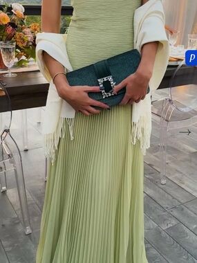 Light Green Pleated Formal Maxi Dress